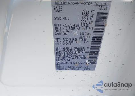 2019 Infiniti Qx60 Luxe z USA, uszkodzony, nr VIN 5N1DL0MM3KC516596